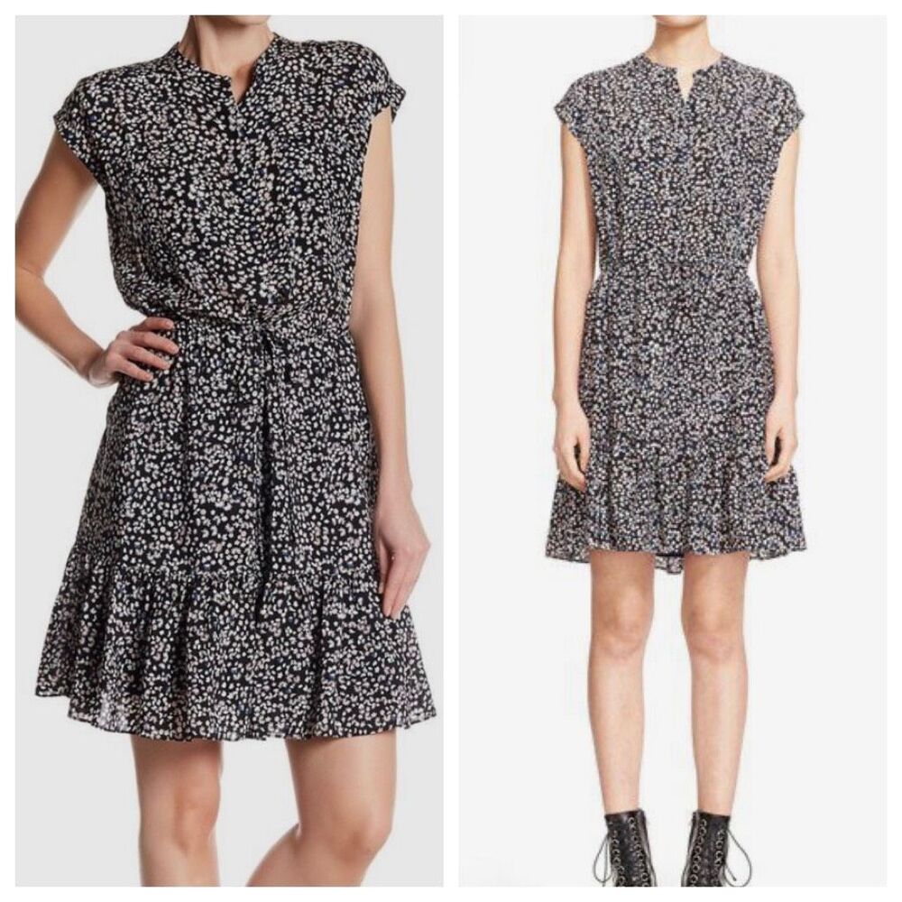 Rebecca Taylor Pop Ditsy Floral Silk Tie Waist Knee‎ Length Feminine Dress 6